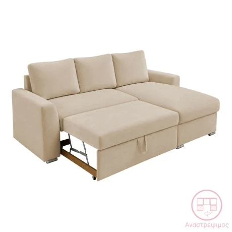 Belle pakoworld reversible corner sofa bed beige fabric 236x164x88cm