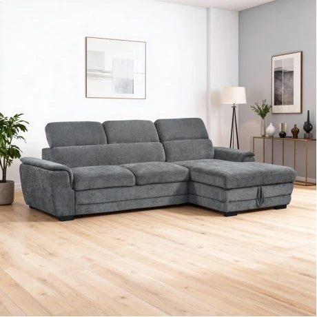 Dreamora right corner pakoworld corner sofa bed with storage space black fabric 270x167x82cm