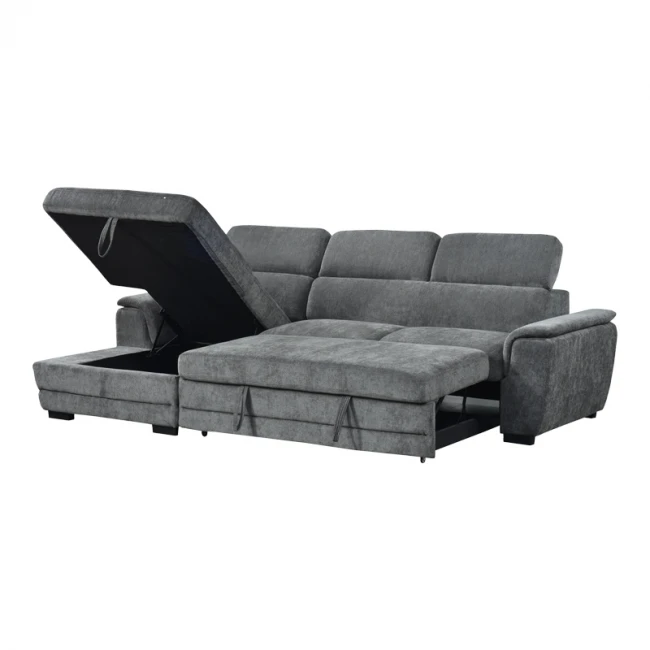 Γωνιακός καναπές-κρεβάτι δεξιά γωνία Dreamora pakoworld με αποθηκευτικό ύφασμα ανθρακί 270x167x82εκ