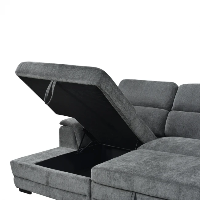 Γωνιακός καναπές-κρεβάτι δεξιά γωνία Dreamora pakoworld με αποθηκευτικό ύφασμα ανθρακί 270x167x82εκ