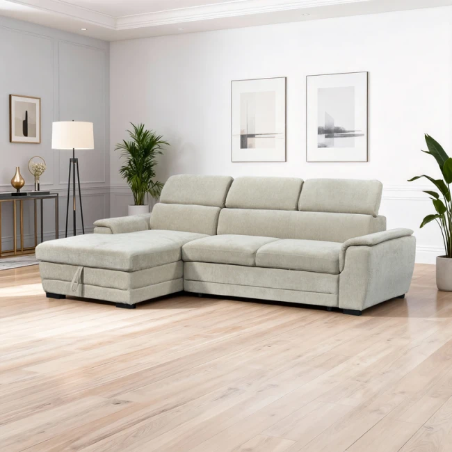 Dreamora right corner pakoworld corner sofa bed with storage space beige fabric 270x167x82cm