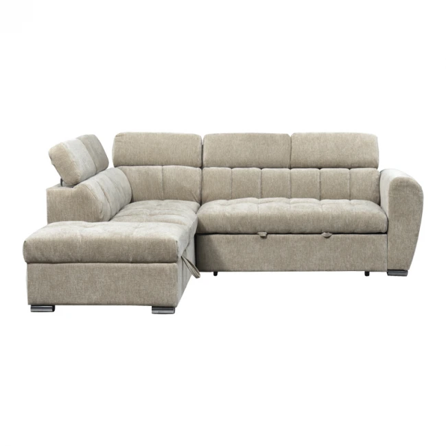 Corner sofa bed right corner Nuvora pakoworld with storage space beige fabric 244x225x79cm