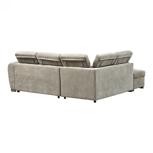 Corner sofa bed right corner Nuvora pakoworld with storage space beige fabric 244x225x79cm