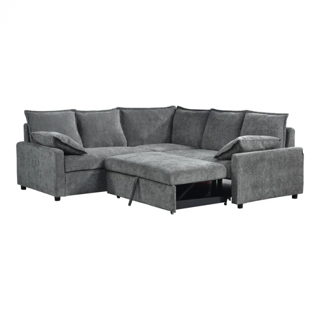 Corner sofa bed Lounivo pakoworld anthracite fabric 215x215x84cm