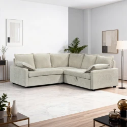 Corner sofa bed Lounivo pakoworld beige fabric 215x215x84cm