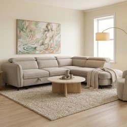 Left corner sofa-sofabed Napia pakoworld beige fabric 249x210x98cm