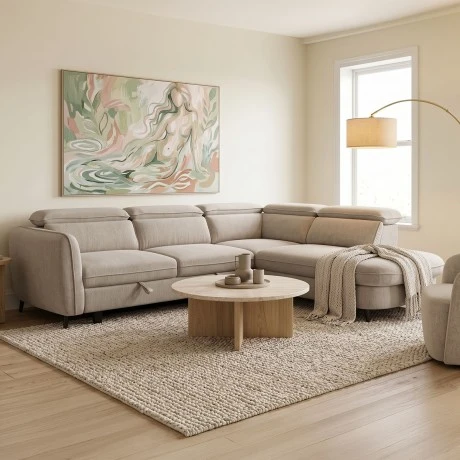 Left corner sofa-sofabed Napia pakoworld beige fabric 249x210x98cm