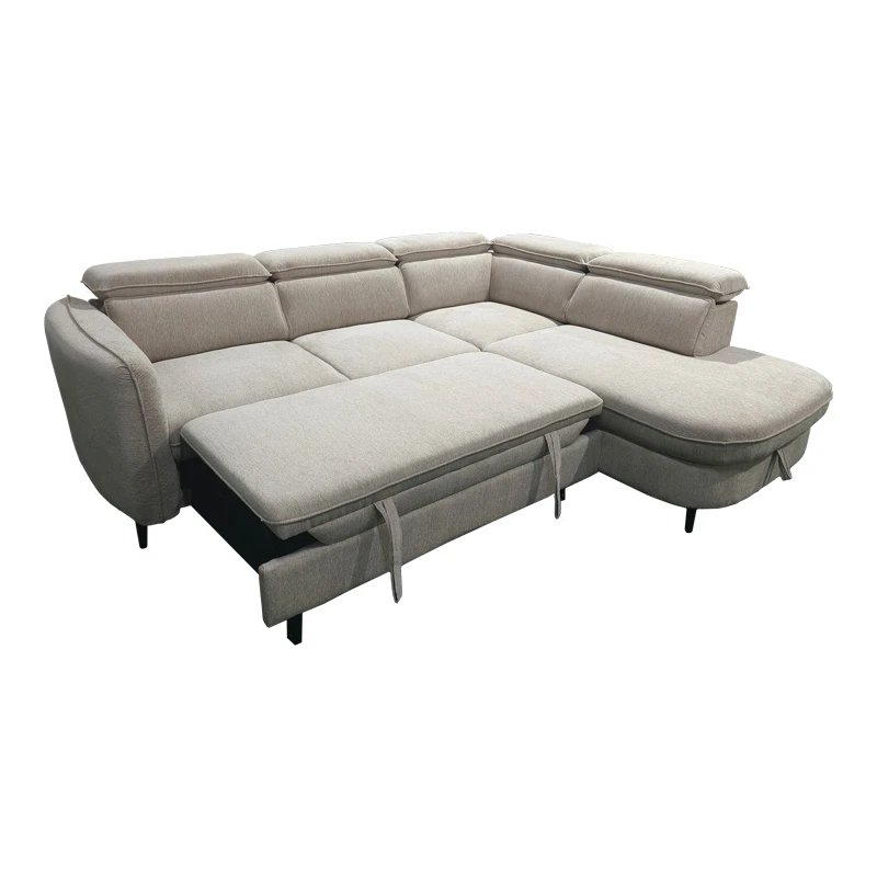 Left corner sofa-sofabed Napia pakoworld beige fabric 249x210x98cm