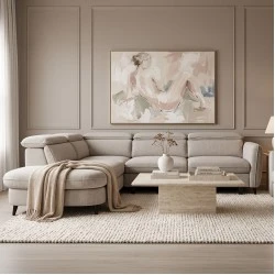 Right corner sofa-sofabed Napia pakoworld beige fabric 249x210x98cm