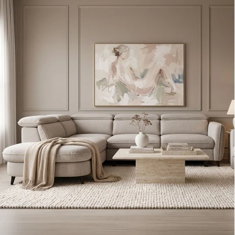 Right corner sofa-sofabed Napia pakoworld beige fabric 249x210x98cm