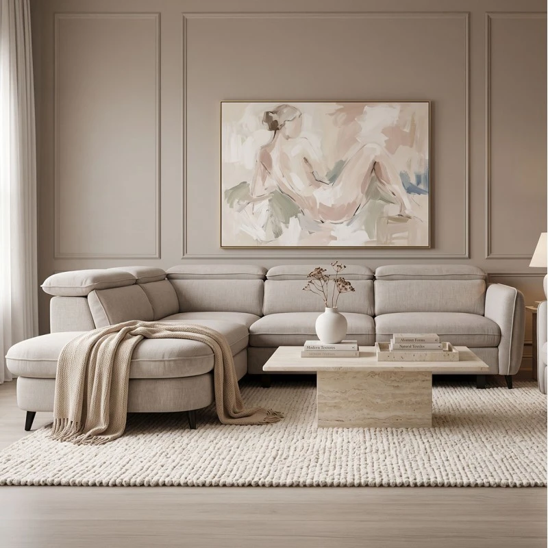 Right corner sofa-sofabed Napia pakoworld beige fabric 249x210x98cm