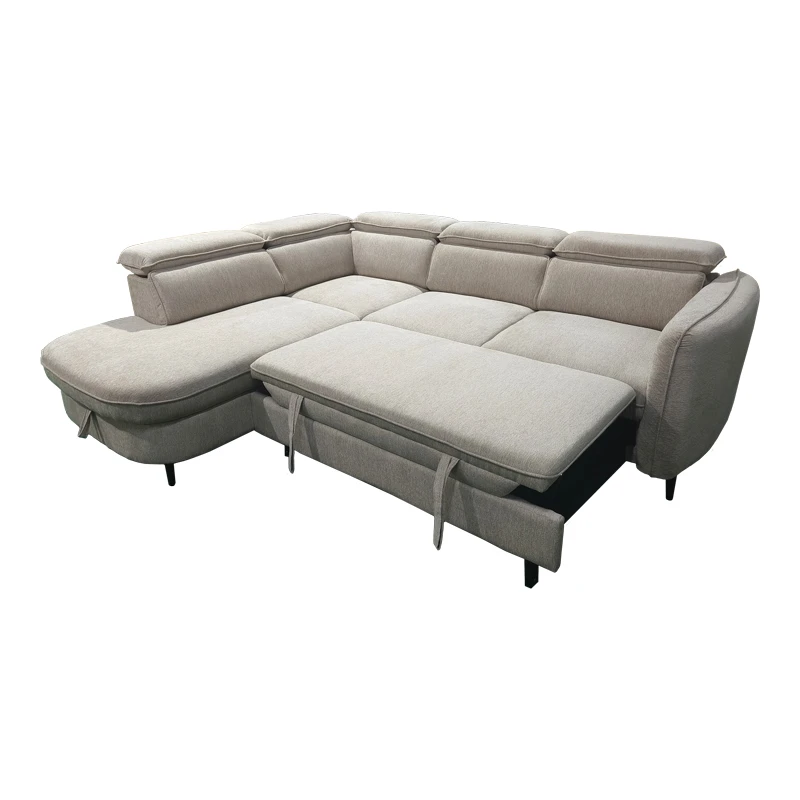 Right corner sofa-sofabed Napia pakoworld beige fabric 249x210x98cm