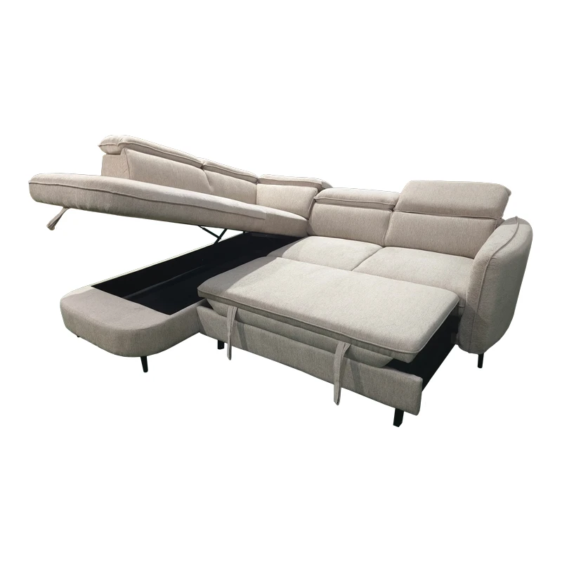 Right corner sofa-sofabed Napia pakoworld beige fabric 249x210x98cm