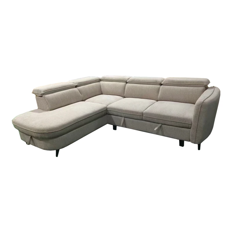 Right corner sofa-sofabed Napia pakoworld beige fabric 249x210x98cm