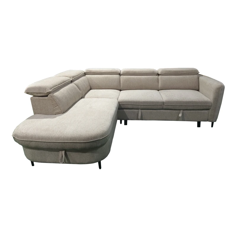 Right corner sofa-sofabed Napia pakoworld beige fabric 249x210x98cm