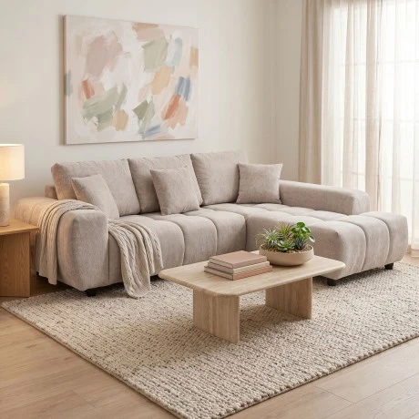 Left corner sofa Londe pakoworld grey beige fabric 273x211x92cm