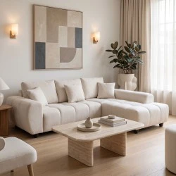 Left corner sofa Londe pakoworld beige fabric 273x211x92cm Left corner sofa Londe pakoworld beige fabric 273x211x92cm