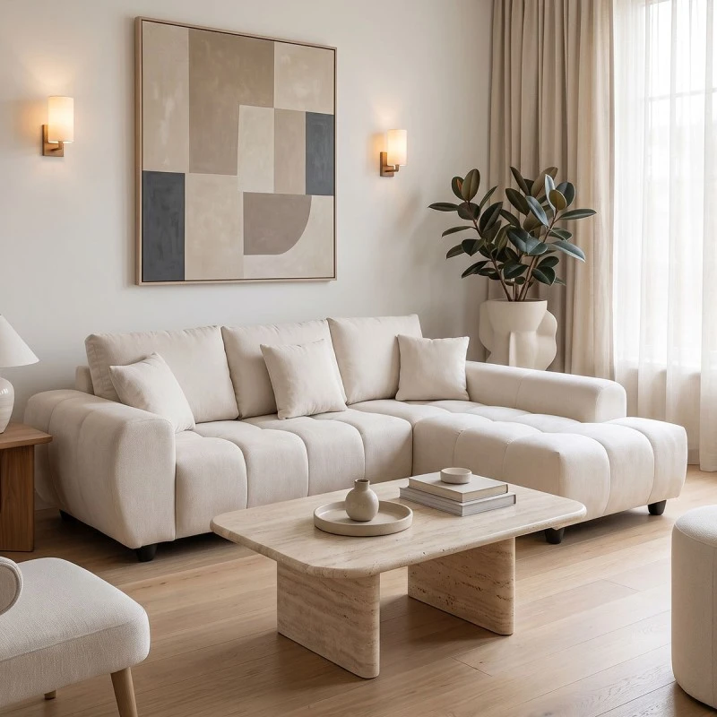 Left corner sofa Londe pakoworld beige fabric 273x211x92cm