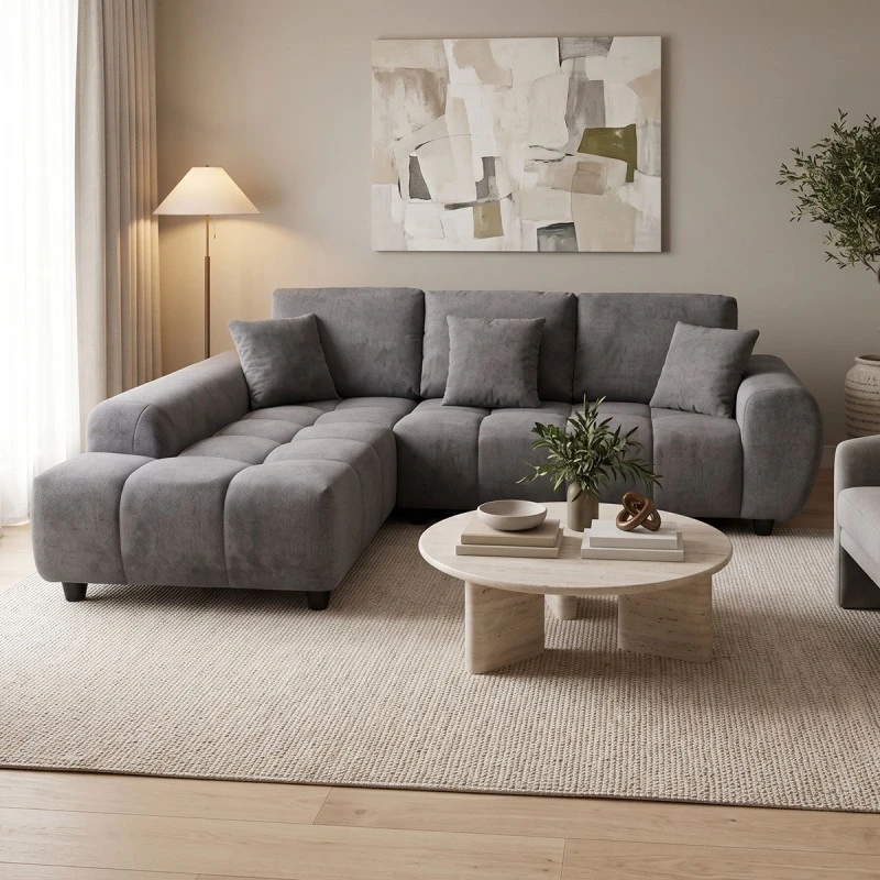 Right corner sofa Londe pakoworld grey fabric 273x211x92cm