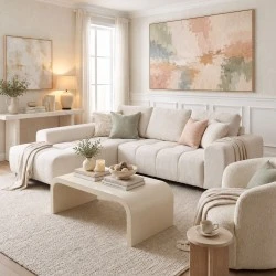 Right corner sofa Londe pakoworld beige fabric 273x211x92cm Right corner sofa Londe pakoworld beige fabric 273x211x92cm
