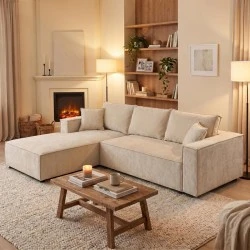 Right corner sofa Maden pakoworld beige fabric 279x203x90cm