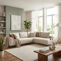 Left corner sofa Selio pakoworld beige fabric 300x240x100cm