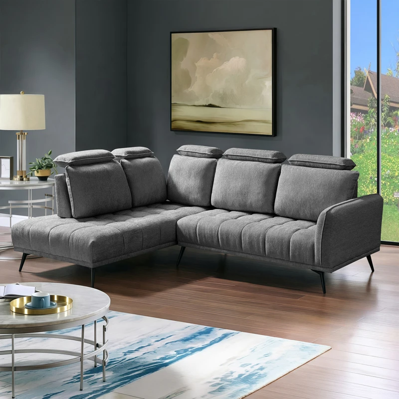 Γωνιακός καναπές Serkas pakoworld δεξιά γωνία με γκρι ύφασμα 268x213x100εκ
