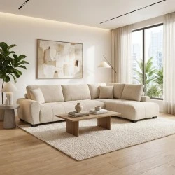 Corner sofa Vaneto pakoworld left corner beige fabric 287x208x85cm