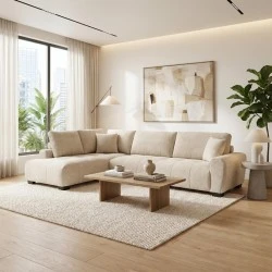 Corner sofa Vaneto pakoworld right corner beige fabric 287x208x85cm