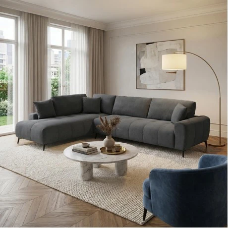 Corner sofa Veneto pakoworld left corner anthracite fabric 298x208x85cm
