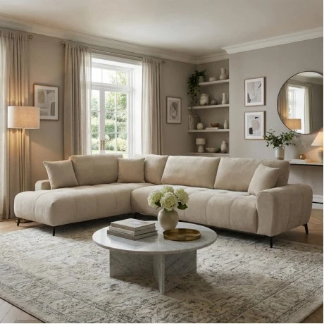 Corner sofa Veneto pakoworld left corner beige fabric 298x208x85cm