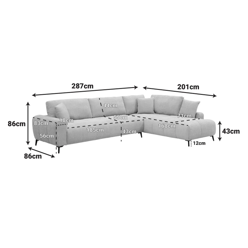 Corner sofa Veneto pakoworld left corner rotten apple fabric 298x208x85cm