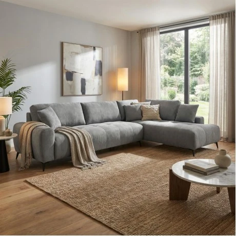 Corner sofa Veneto pakoworld right corner grey fabric 298x208x85cm
