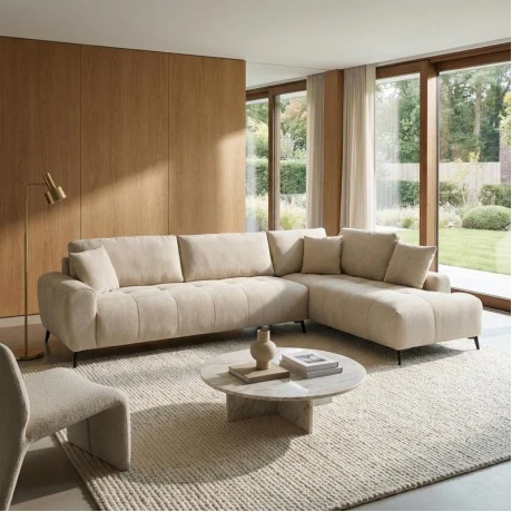 Corner sofa Veneto pakoworld right corner beige fabric 298x208x85cm