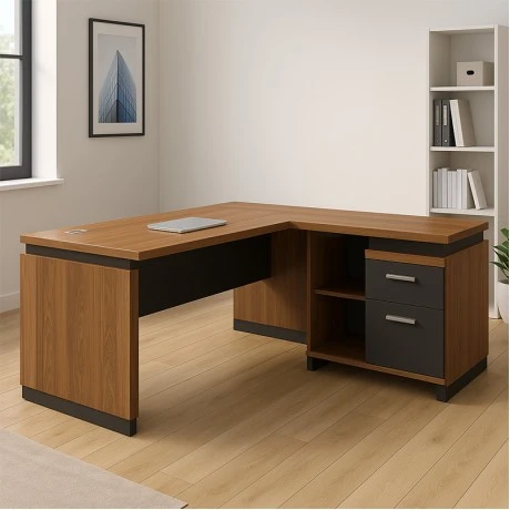 Professional reversible office desk Oscar pakoworld walnut-charcoal 180x170χ76cm