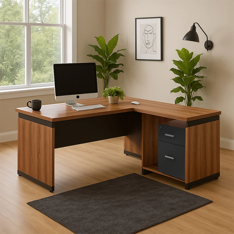 Reversible desk Oscar pakoworld melamine in walnut-charcoal shade 160x80x76cm