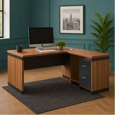 Professional reversible desk Oscar pakoworld melamine in walnut-charcoal shade 200x180x76cm
