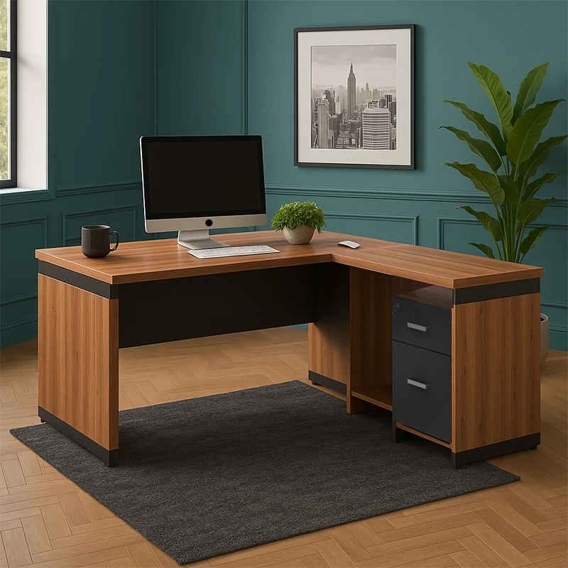 Reversible desk Oscar pakoworld melamine in walnut-charcoal shade 200x100x76cm