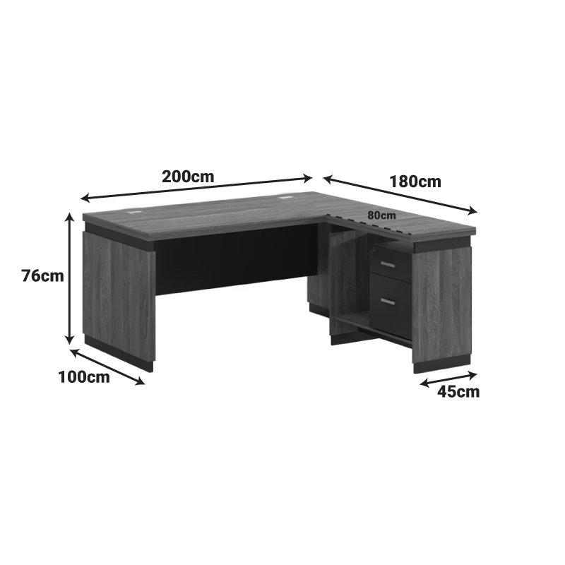 Reversible desk Oscar pakoworld melamine in walnut-charcoal shade 200x100x76cm