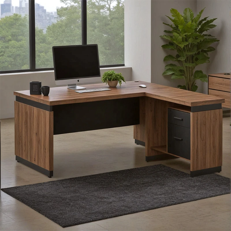 Reversible desk Oscar pakoworld melamine in walnut-charcoal shade 220x105x76cm