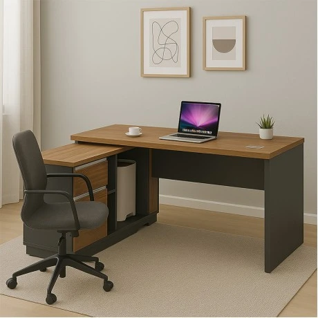 Professional left corner office desk Oscar pakoworld walnut-anthracite 160x140x76cm