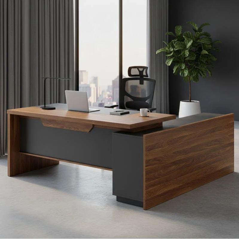Left corner office desk Oscar pakoworld walnut-anthracite 200x180x76cm