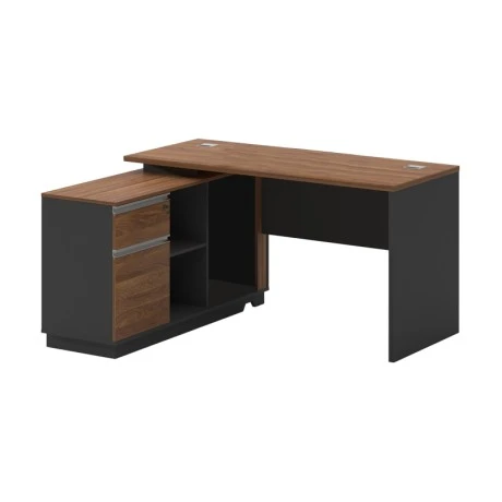 Professional desk with left corner Oscar pakoworld melamine in walnut-anthracite 140x120x76cm