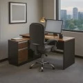 Desk with left corner Oscar pakoworld melamine in walnut-charcoal shade 140x120x76cm
