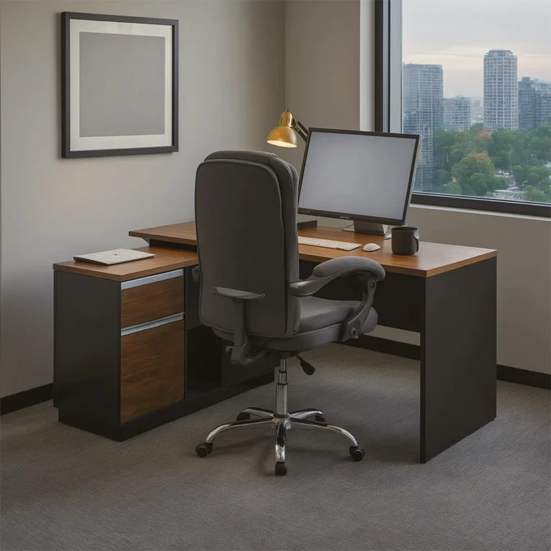 Desk with left corner Oscar pakoworld melamine in walnut-charcoal shade 140x120x76cm