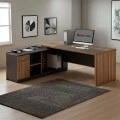 Desk with left corner Oscar pakoworld melamine in walnut-charcoal shade 220x180x76cm