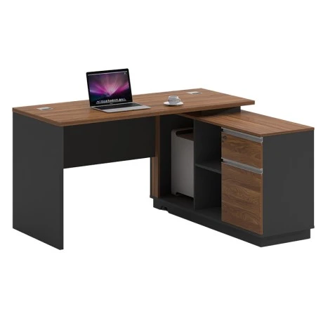 Professional right corner office desk Oscar pakoworld walnut-anthracite 160x140x76cm