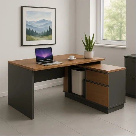 Professional right corner office desk Oscar pakoworld walnut-anthracite 160x140x76cm
