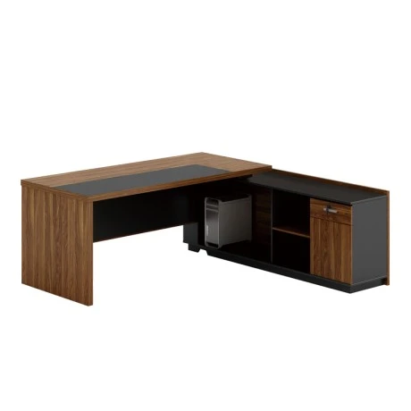 Professional desk with right corner Oscar pakoworld melamine in walnut-charcoal shade 240x180x76cm