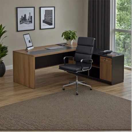 Professional desk with right corner Oscar pakoworld melamine in walnut-charcoal shade 240x180x76cm